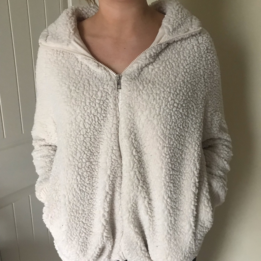 White Sherpa zip coat